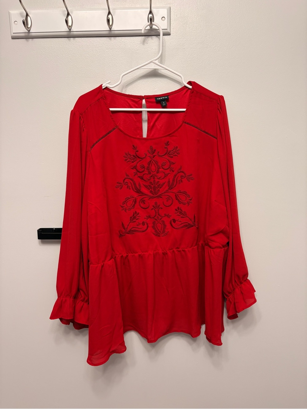 Torrid Red Embroidered Peplum Tunic